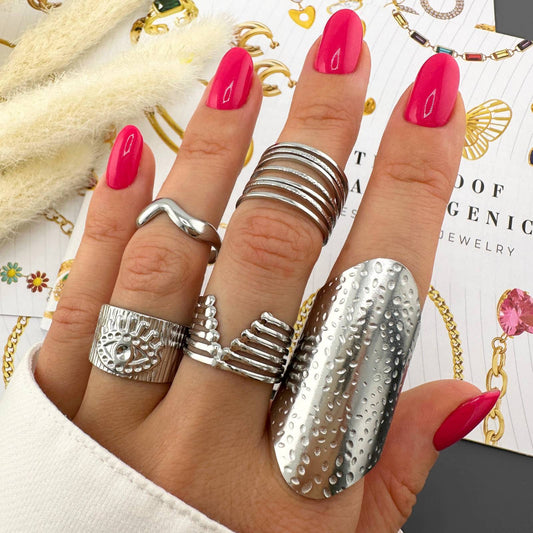 Tara Evil Eye Ring, Stainless Steel (silver)