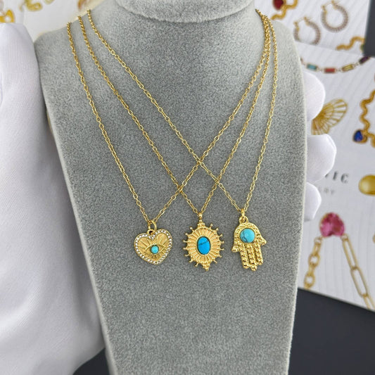 Frida Turquoise Burst Necklace, 18K Gold Plated Steel