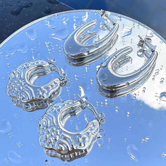 Ing Earrings, Stainless Steel Silver