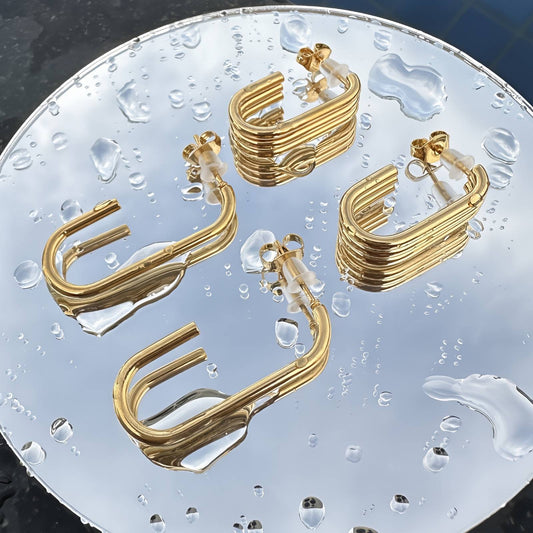 Gab Oval Open Hoop Earrings, 18K Gold Plated Steel