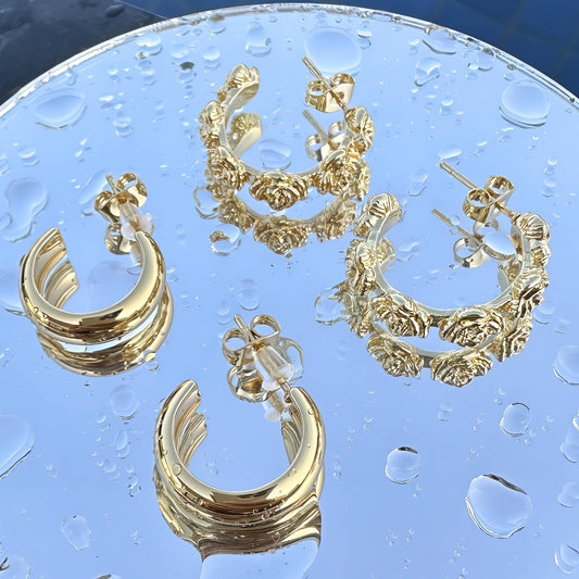 Nix Hoop Earrings, 18K Gold Plated Steel