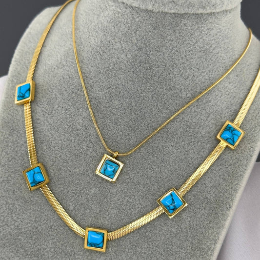 Dana Turquoise Necklace, 18K Gold Plated Steel