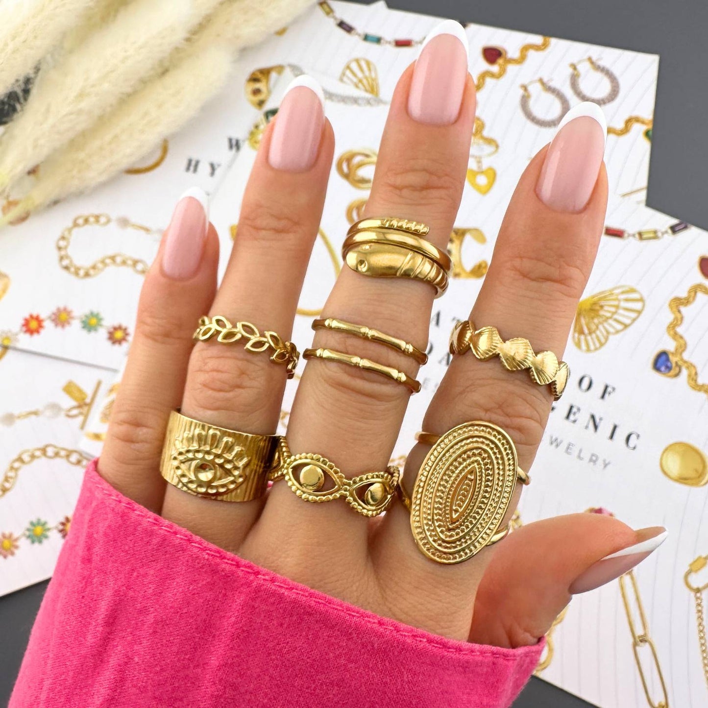 Tara Evil Eye Ring, 18K Gold Plated Steel