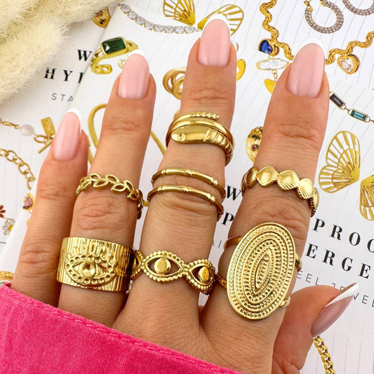 Tara Evil Eye Ring, 18K Gold Plated Steel