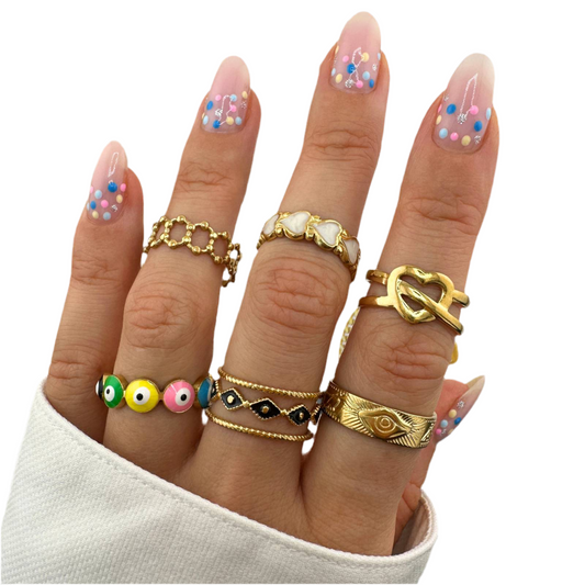 Sica Evil Eye Ring, 18K Gold Plated Steel