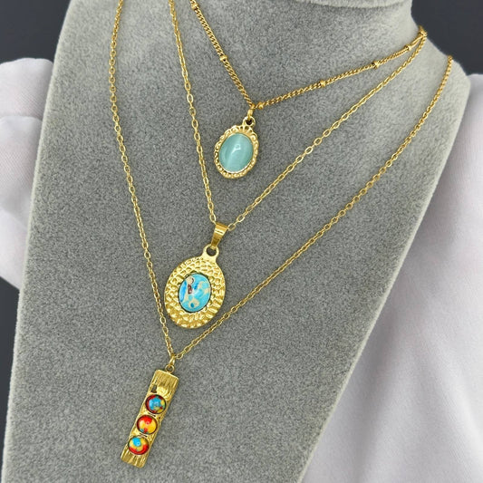 Donna Turquoise Necklace, 18K Gold Plated Steel
