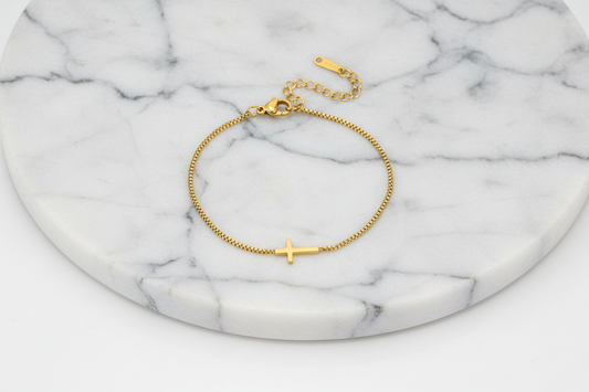 Janna Cross Bracelet, 18K Gold-Plated Steel
