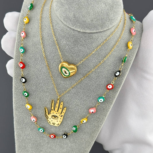 Zelle Evil Eye Necklace, 18K Gold Plated Steel