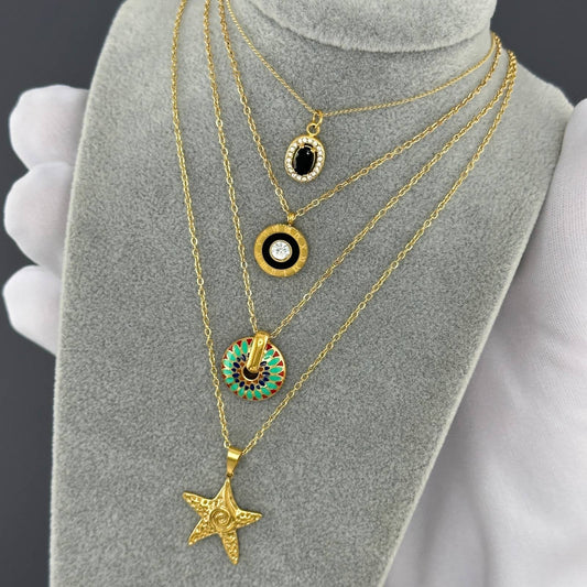 Fluer Colorful Burst Necklace, 18K Gold Plated Steel