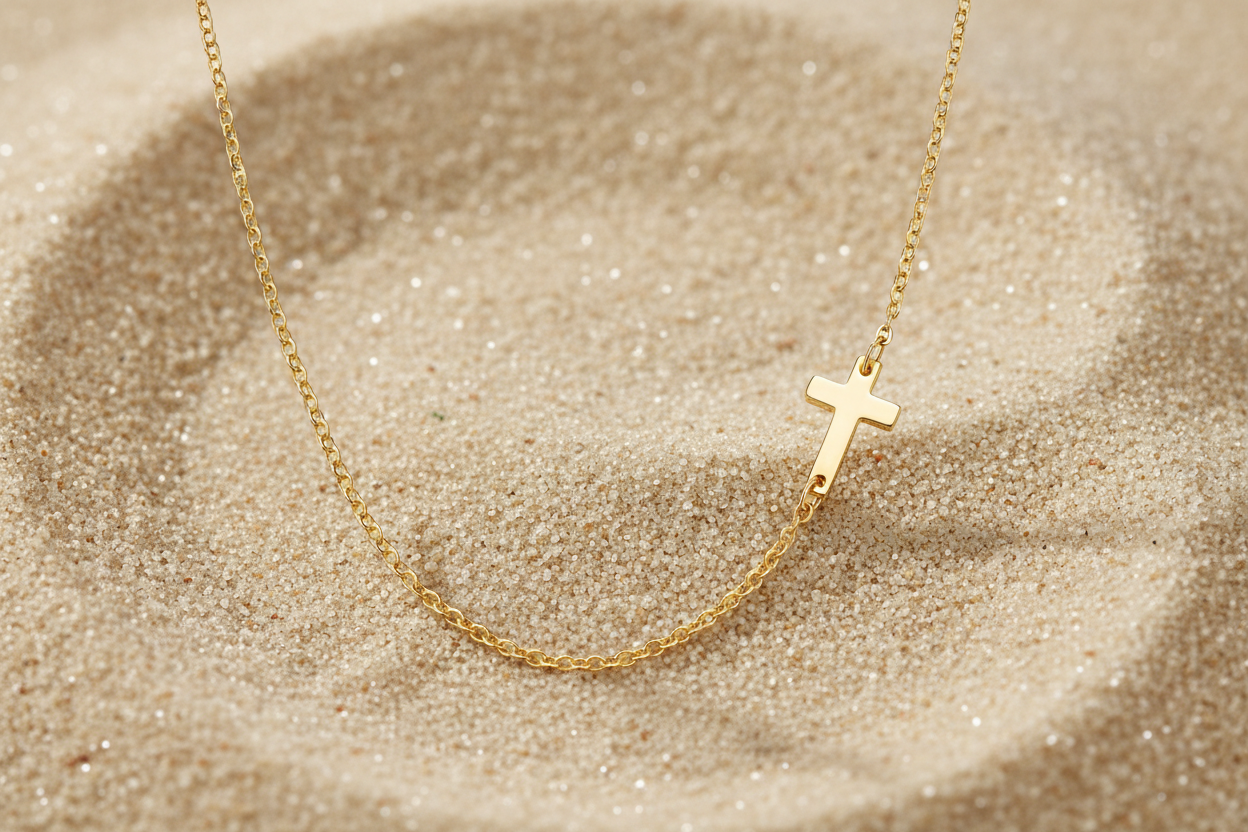 Diane Cross Necklace, 18K Gold Plated Steel