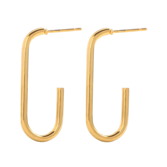 Gab Oval Open Hoop Earrings, 18K Gold Plated Steel