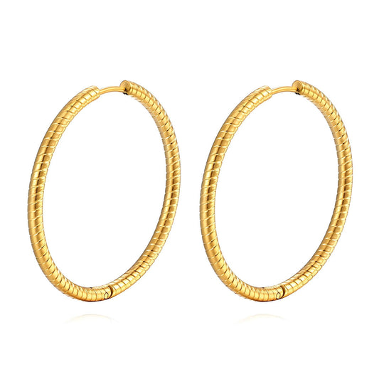 Tia Textured Hoop Earrings, 18K Gold Plated Steel