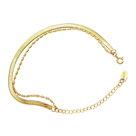 Bri Chain Layered Anklet, 18K Gold Plated Steel