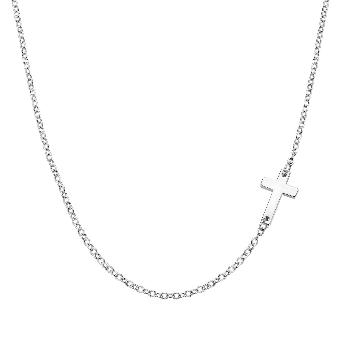 Diane Sliver Cross Necklace, Stainless Steel
