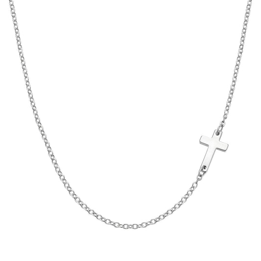Diane Sliver Cross Necklace, Stainless Steel