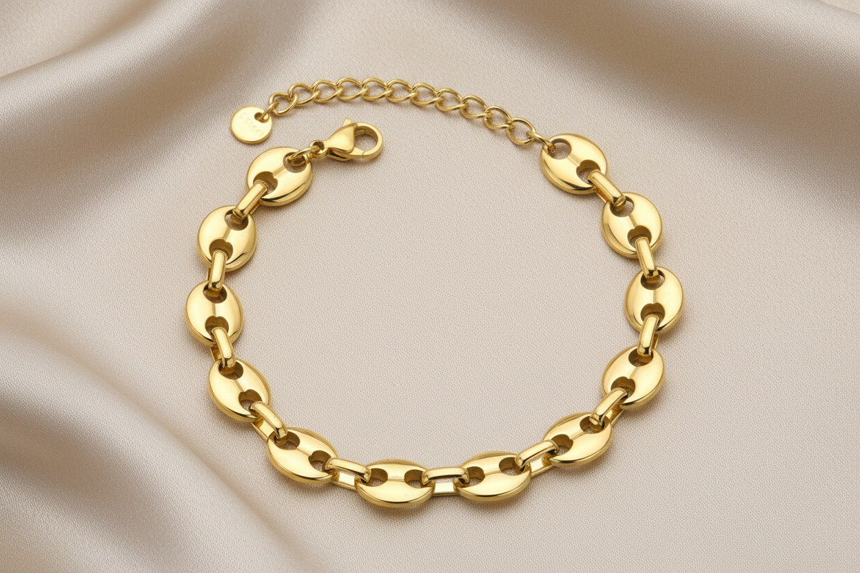 Lette Link Bracelet, 18K Gold Plated Steel