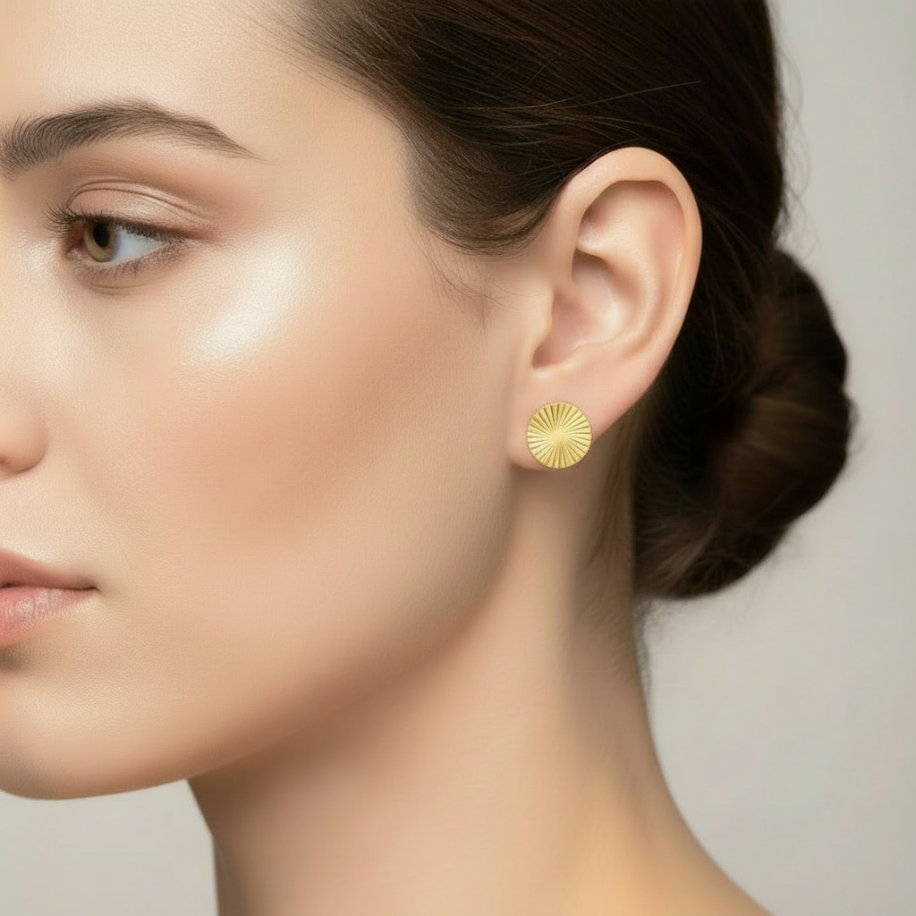 Eva Stud Earrings, 18K Gold Plated Steel