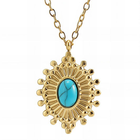 Frida Turquoise Burst Necklace, 18K Gold Plated Steel