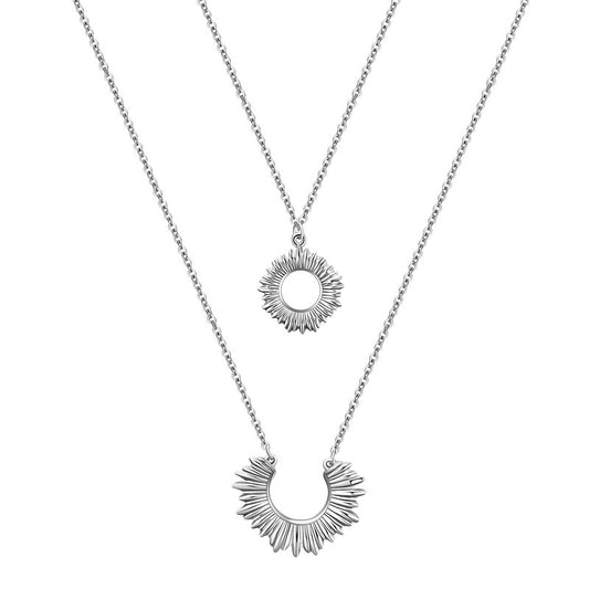 Jen Sun Stacked Double Silver Necklace, Stainless Steel