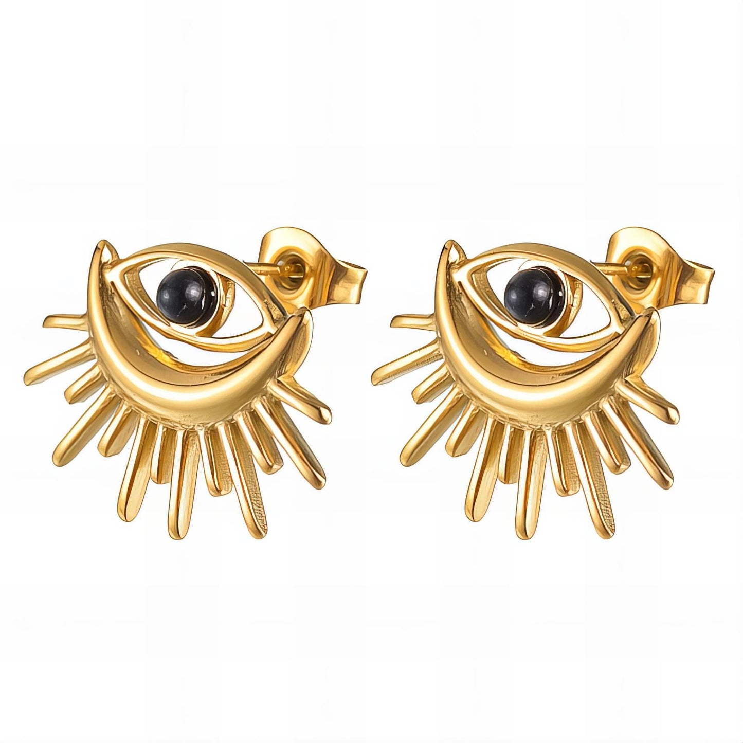 Sadie Evil Eye Earrings, 18K Gold Plated Steel