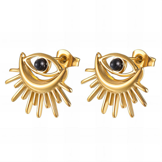 Sadie Evil Eye Earrings, 18K Gold Plated Steel