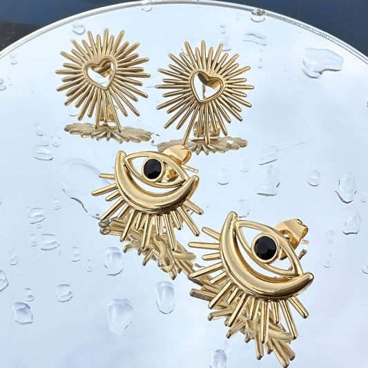 Sadie Evil Eye Earrings, 18K Gold Plated Steel