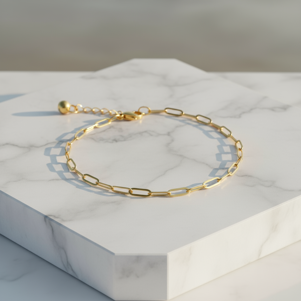 Zoya Link Anklet, 18K Gold Plated Steel Hypoallergenic Waterproof Long Lasting Plating Tarnish Free Jewelry