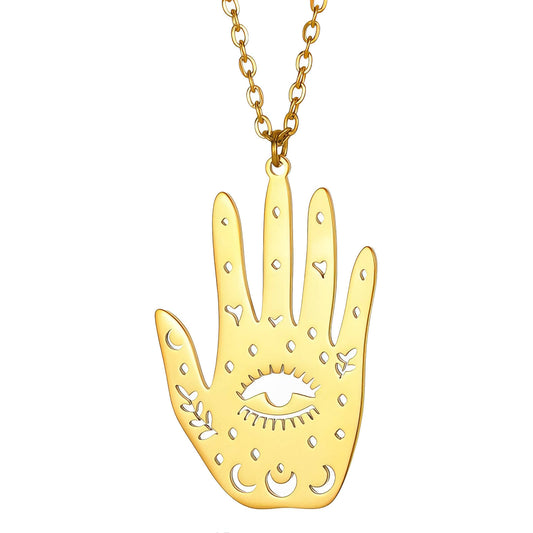 Zelle Evil Eye Necklace, 18K Gold Plated Steel