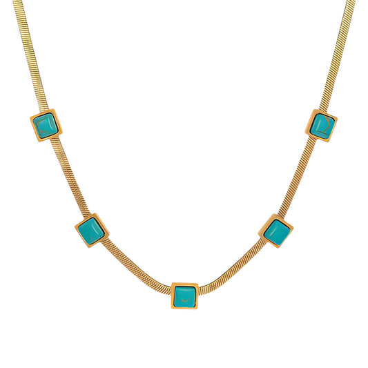 Dana Turquoise Necklace, 18K Gold Plated Steel