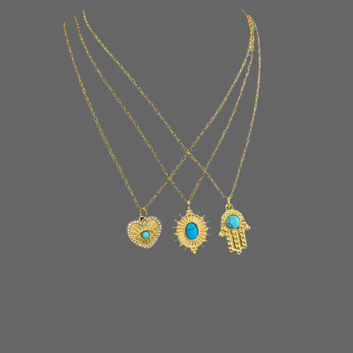 Frida Turquoise Burst Necklace, 18K Gold Plated Steel