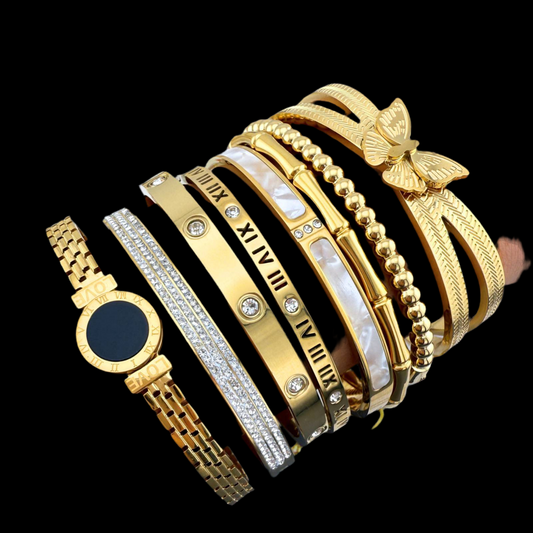 Kelly Roman Numeral Bracelet Bangle, 18K Gold Plated Steel