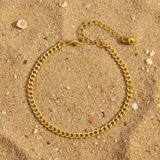 Bazic Anklet, 18K Gold Plated Steel Hypoallergenic Waterproof Tarnish Free Jewelry