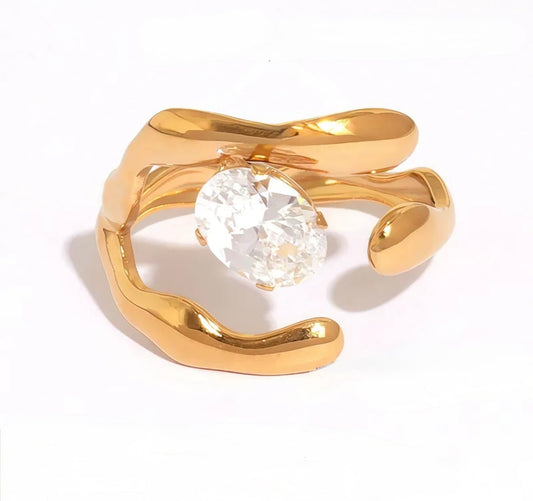Zaza 18K Gold Plated Stainless Steel Cubic Zirconia Ring Jewelry