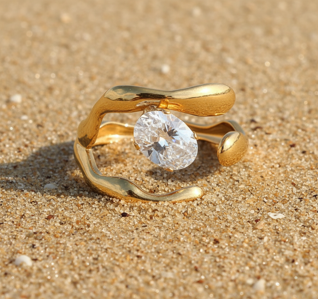 Zaza 18K Gold Plated Stainless Steel Cubic Zirconia Ring Jewelry