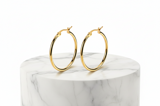 Go-2 Earrings 18K Gold Plated Round Hoop Jewelry Silver