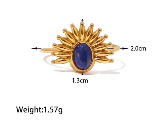 Ty 18K Gold Plated Ring Blue Stone