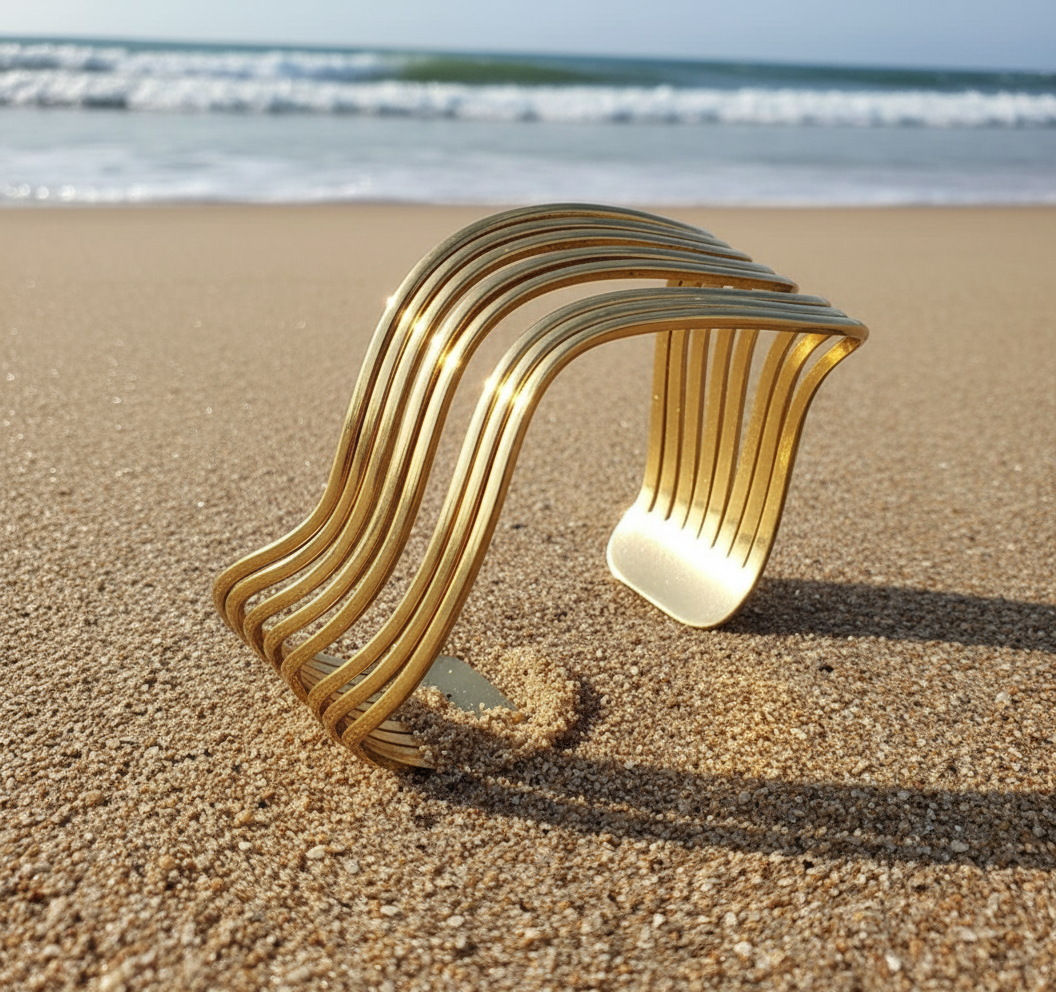 Stas 18K Gold Plated Smooth Geometric Open Hand Bracelet Bangle Jewelry