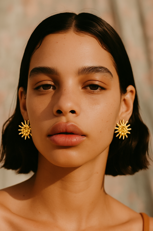 Alisa Sun Sunflower Earrings, 18K Gold Plated Steel