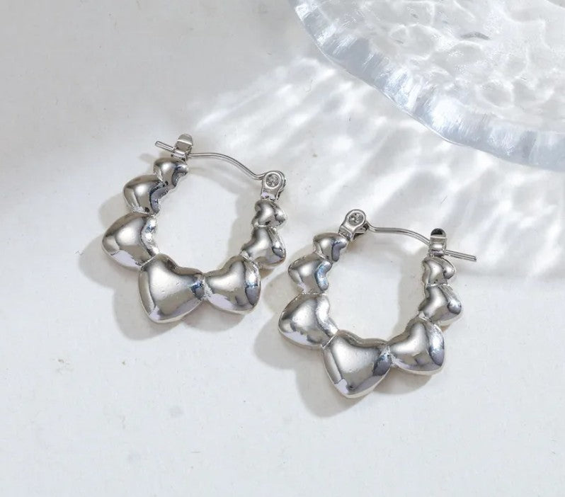 Luv Earrings, Stainless Steel Silver Hoop Heart Jewelry