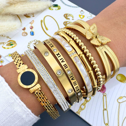 Kelly Roman Numeral Bracelet, 18K Gold Plated Steel