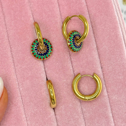Fluer Medallion Earrings, 18K Gold Plated Steel