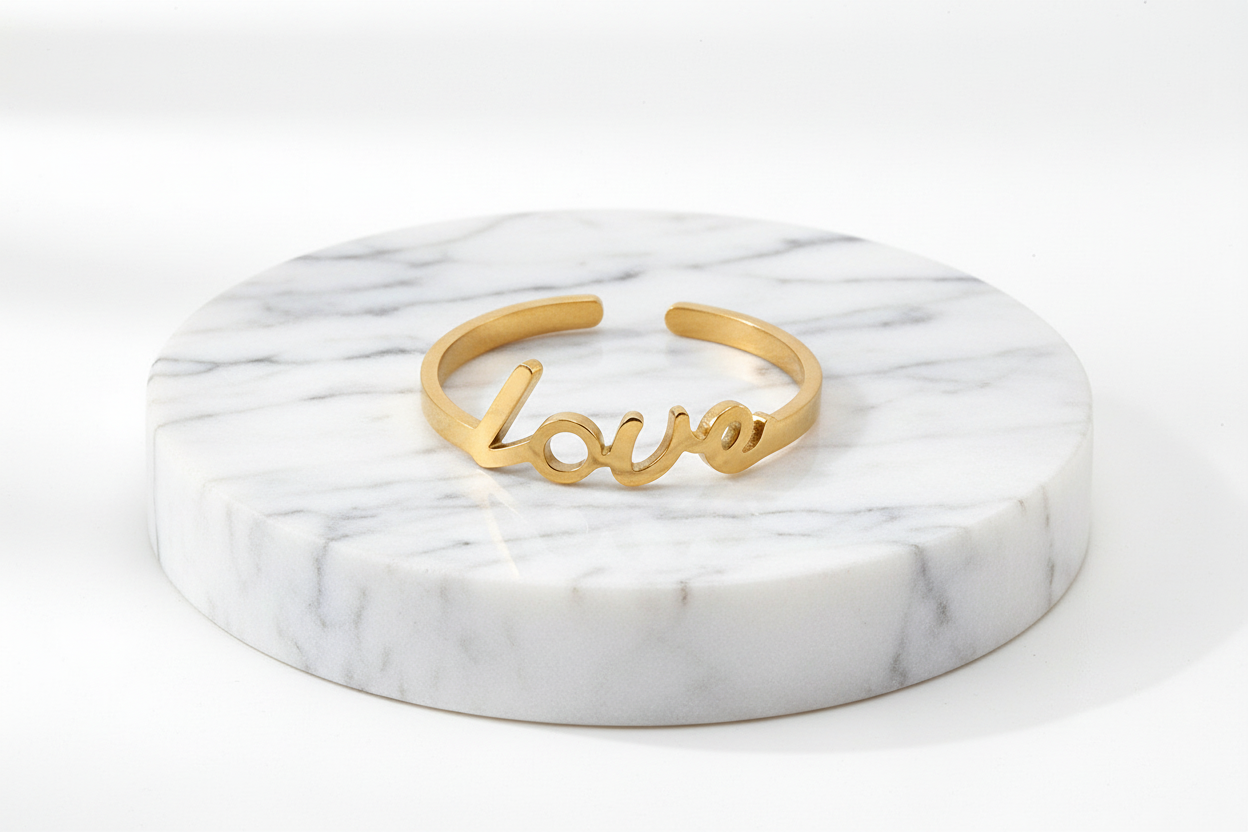 Love Ring, 18K Gold Plated Steel