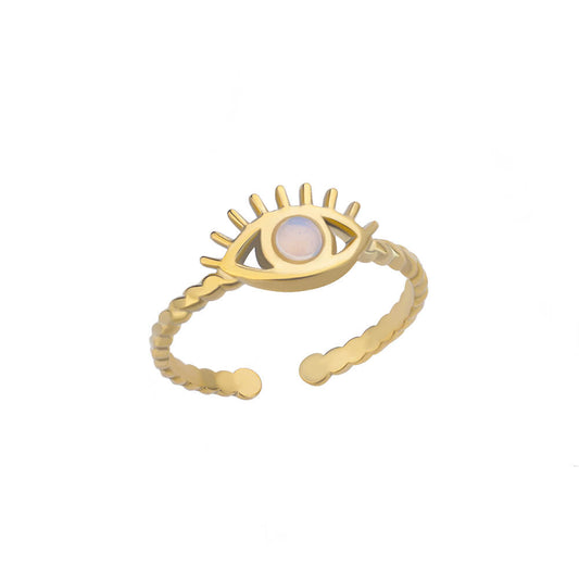 Evil Eye Ring, 18K Gold Plated Steel