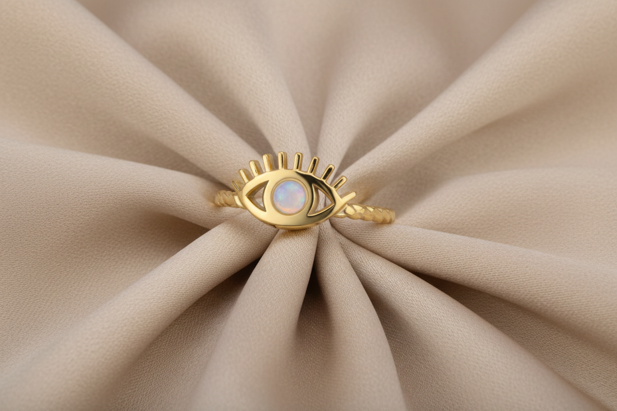 Evil Eye Ring, 18K Gold Plated Steel