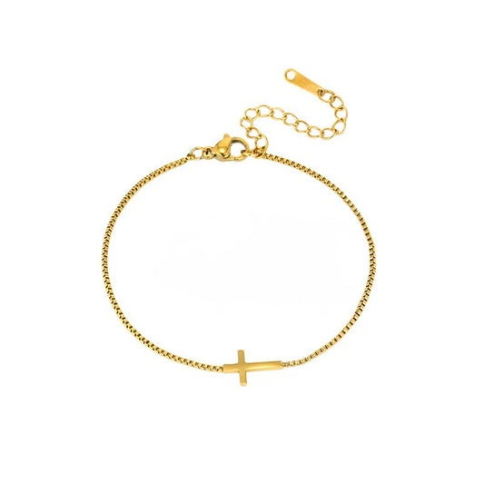 Janna Cross Bracelet, 18K Gold-Plated Steel