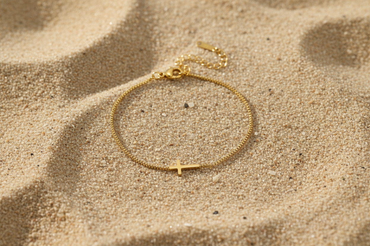 Janna Cross Bracelet, 18K Gold-Plated Steel