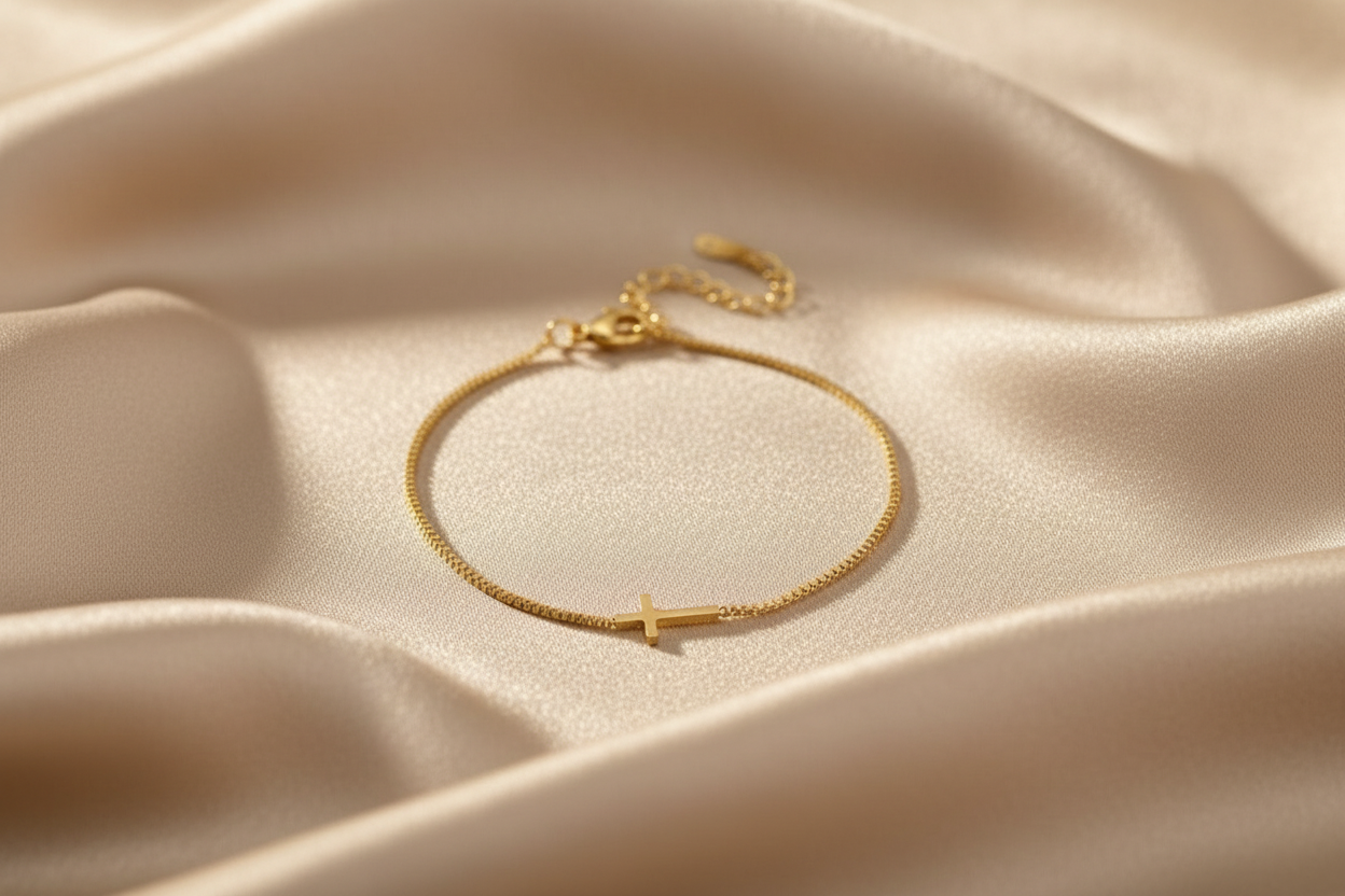 Janna Cross Bracelet, 18K Gold-Plated Steel