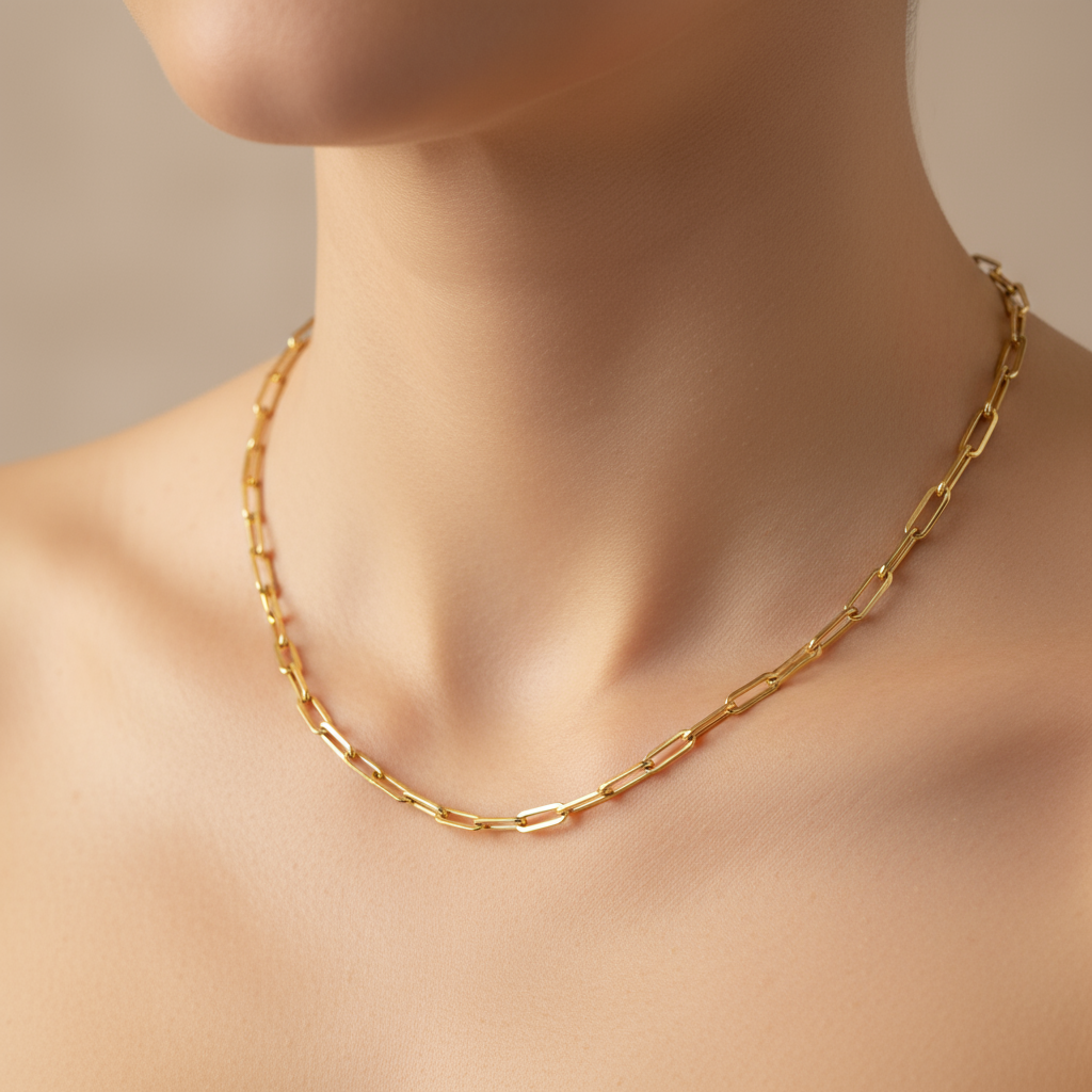 Zoya link Necklace, 18K Gold Plated Steel paperclip