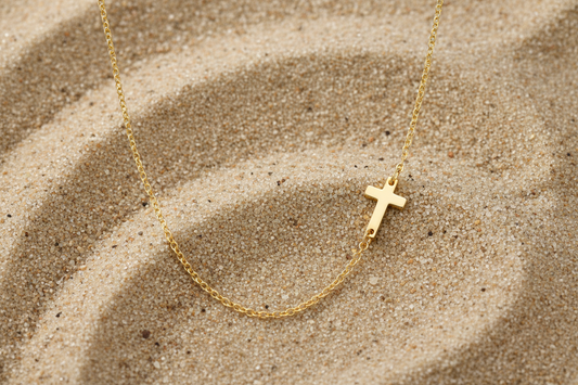 Diane Cross Necklace, 18K Gold Plated Steel
