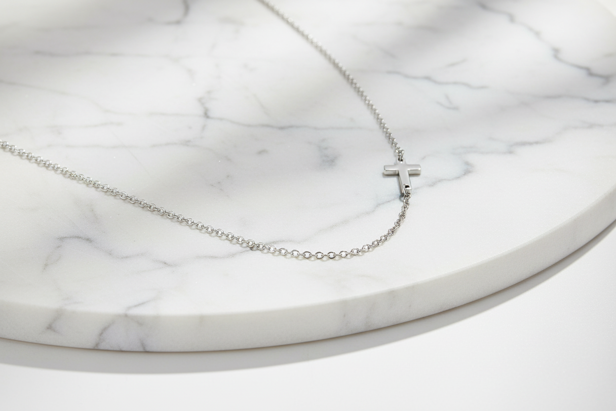Diane Sliver Cross Necklace, Stainless Steel